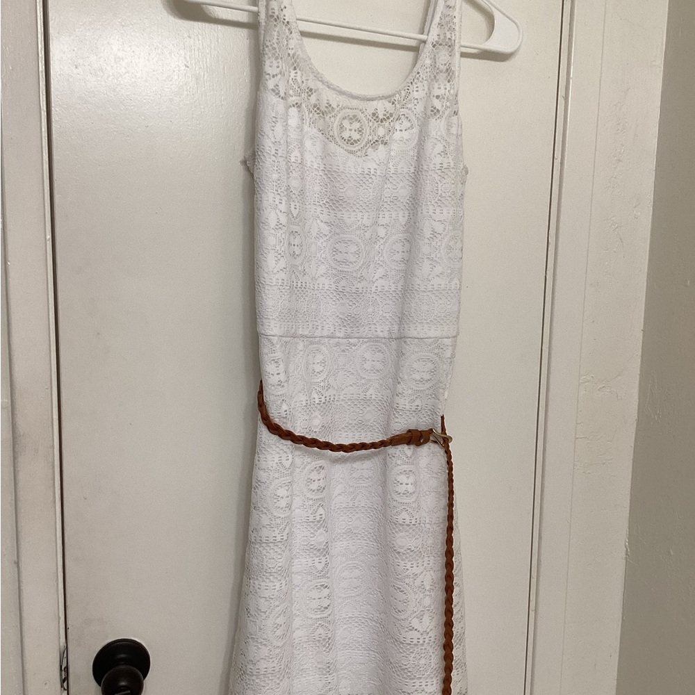No Boundaries White Lace Dress with belt